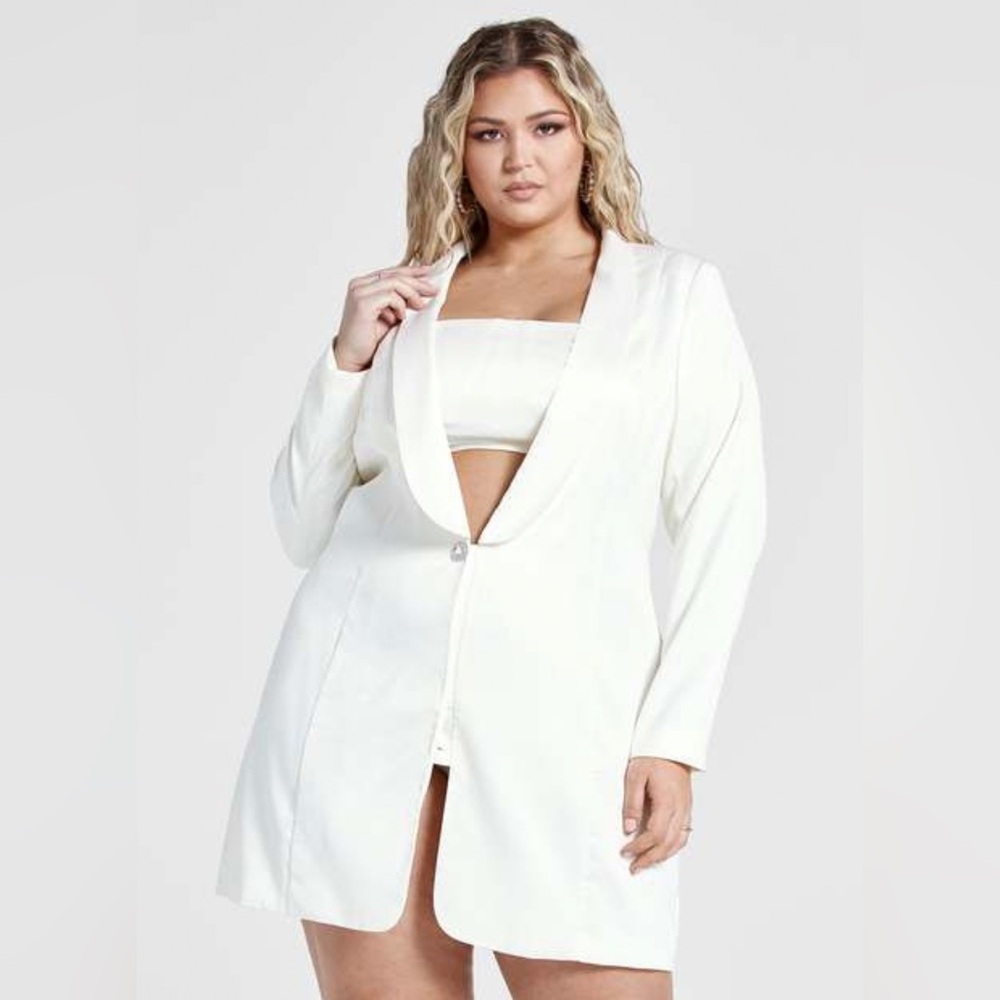Mini Blazer Dress with Tube Top  WHITE - IVORY /